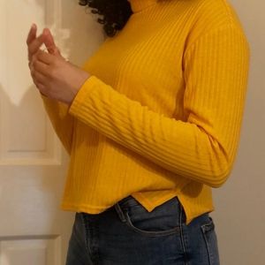 Yellow Cropped Turtleneck Sweater